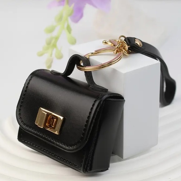 Black Mini Bag Keychain with Gold Accents - Picture 2 of 4